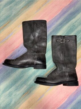Frye  Arkansas Single Buckle Engineer Boots Black/Coal size 8.5